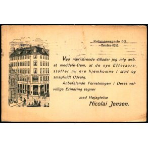 Skr�deretablisement Nicolai Jensen - K�bmagergade 53 - Tryksagskort u/n - Brugt