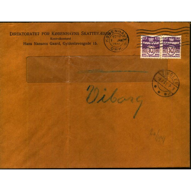 Perfin - Kbenhavns Kommune p Brev - Kbenhavns Skattevsen - Stemplet