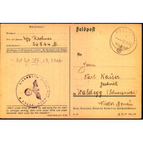 Tysk Feldpostkort - Feldpoststempel  13 - 11 - 43 - Til Donau - No. 26944 D