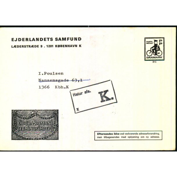 Brev - Retur afs. K.  -  Brugt