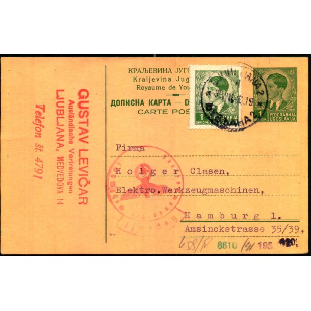 Censurpostkort fra Jugoslavien  30 - 8 - 40 - Til Hamburg