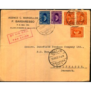 Luftpost Brev fra Egypten til Danmark - 28 - 8 - 37