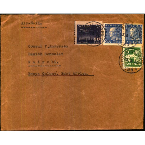 Luftpost Brev fra Sverige til Kenya - 23 - 9 - 35