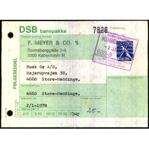 Banepakke DSB - Flgeseddel 2 - 1 - 78 - 1x25 kr. - Stemplet