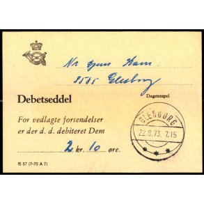 Efterporto - Debetseddel Glesborg 22 - 8- 73 -  2 kr. 10 re 