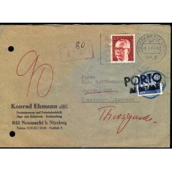 Efterporto - Brev fra Tyskland til Danmark 9 - 4 - 74 - Efterporto 90 re