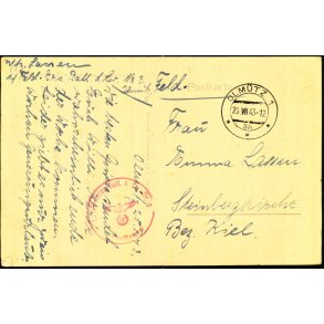 Feldpostkort - Feldpoststempel  23 - 7 - 43 - Til Kiel - Censur