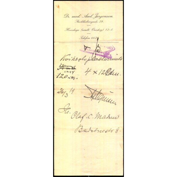 Recept - Dr. med Axel Jrgensen - 26 - 3 - 1919