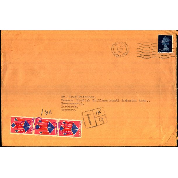 Efterporto - Brev fra England  11 - 2 - 1970 - Efterporto  180 re