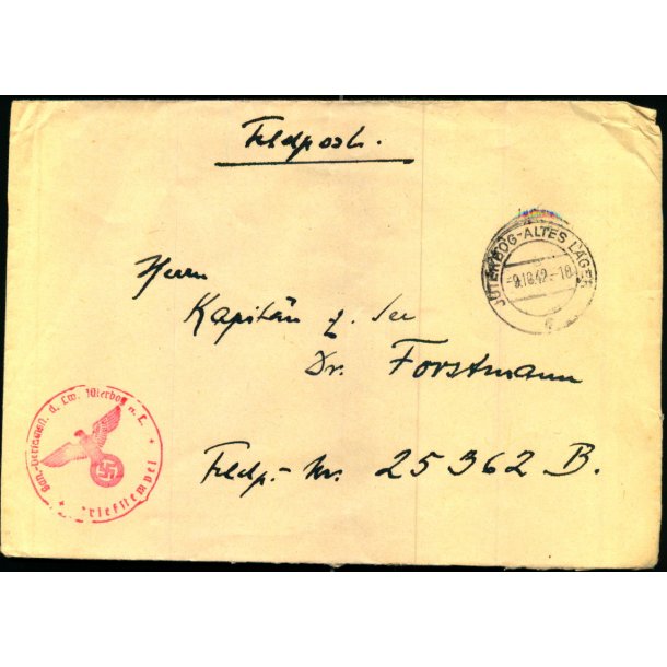 Tysk Feldpostbrev - Juterbog - Altes Lager 9 - 10 - 42 - Feldpost No. 25362 B  - Til Dr. Forstmann
