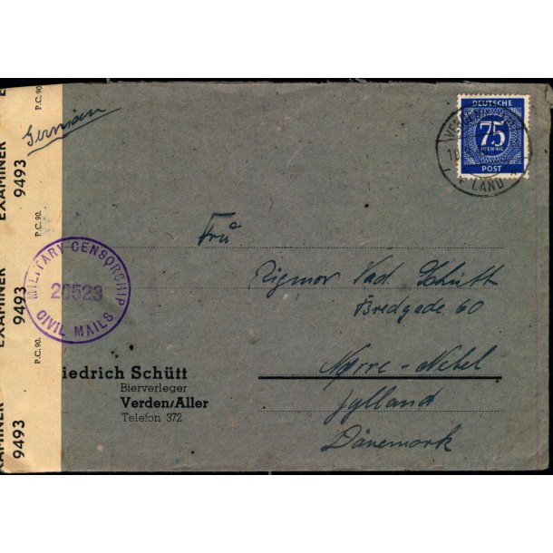 Efterkrigs Censurbrev fra Tyskland  10 - 8 - 46 - Til Nrre-Nebel