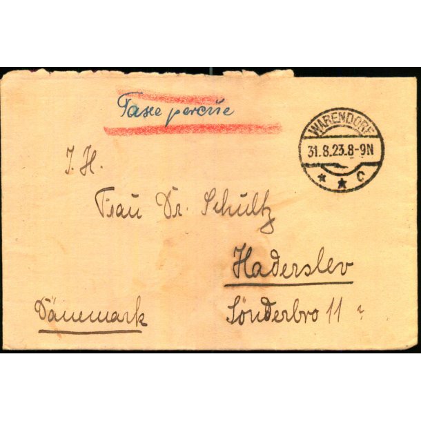 Feldpost - Warendorf 31 - 8 - 23 - Til Haderslev