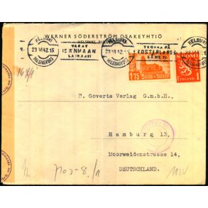 Censurbrev fra Finland  23 - 6 - 42 - Til Hamburg