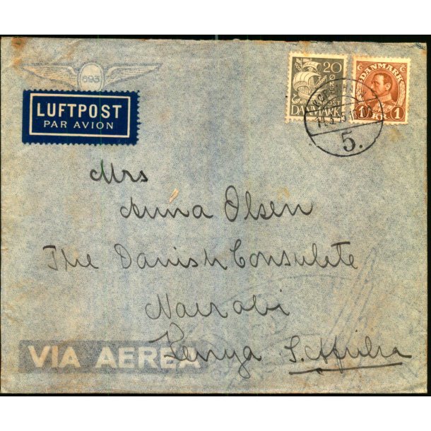 Luftpost Brev fra Danmark til Kenya - 14 - 3 - 35