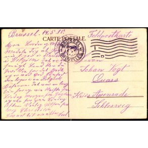 Feldpost - Brussel  14 - 5 -15 - Til Apenrade - Schlesvig  - Billedside : Brssels