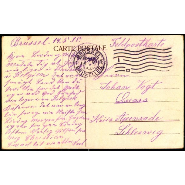 Feldpost - Brussel  14 - 5 -15 - Til Apenrade - Schlesvig  - Billedside : Brssels