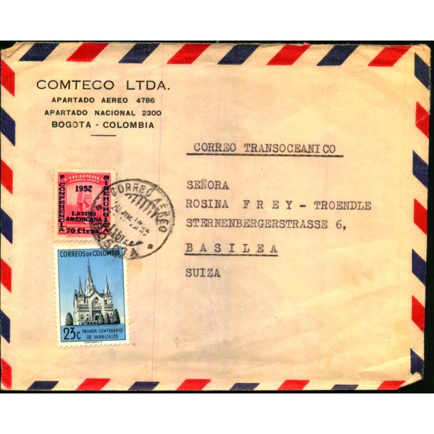 Luftpost Brev fra Colombia til Schweitz - 20 - 8 - ?