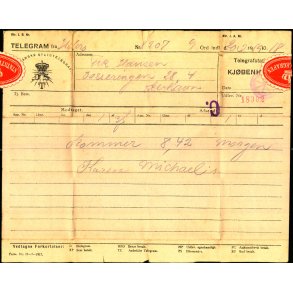 Telegram - Den Dansk Statstelegraf  - Fra Hobro til Kbenhavn