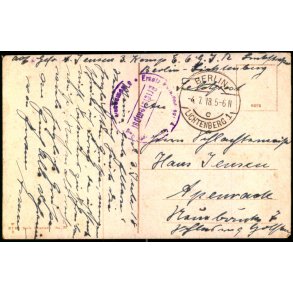 Feldpost - Berlin    4 - 7 -18 - Til Apenrade  - Billedside : Berlin