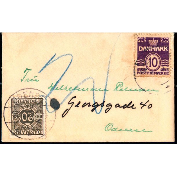 Efterporto - Brev til Odense ? - Efterporto 20 re 