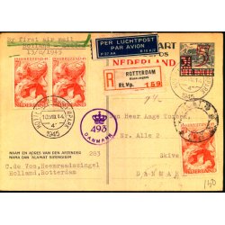 Rekomaderet - Luftpostkort - Censurpostkort fra Holland  10 - 8 - 45 - Til Danmark