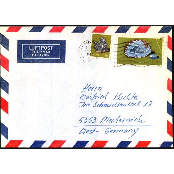 Luftpost Brev fra Kenya til Tyskland - 22 - 12 - 80
