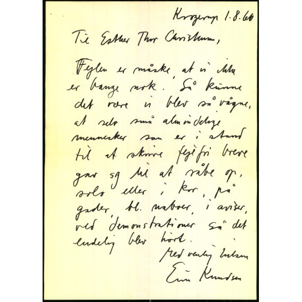 Autograf - Brev fra Erik Knudsen - 1966