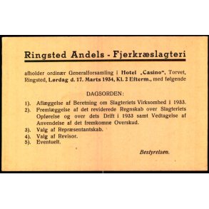 Ringsted Andels - Fjerkr�slagteri - Helsagskort u/n  - Brugt