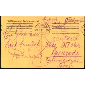 Feldpost - Kiel 16 - 8 - 16  - Til Apenrade - Billedside : Waidmannsruh