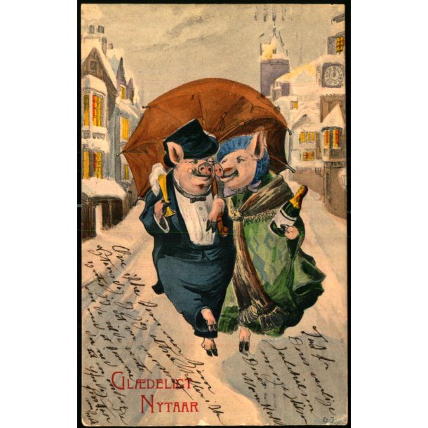 Gldeligt Nytaar - Jul 1906 p bagsiden - Serie 1185 - Brugt