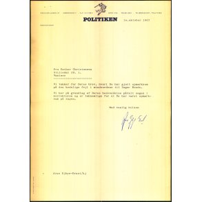 Autograf - Brev fra Arne Ejbye-Ernst