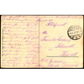 Feldpost - Bremen  11 - 3 -17 - Til Thiset - Grammby  - Billedside : Bremen