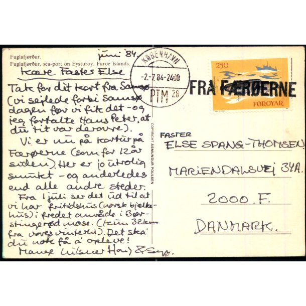 Fuglafjrdur - Frerne - Stempel -  Fra Frerne - Poststempel 2 - 7 - 1984 -  A. Poulsen  - Brugt