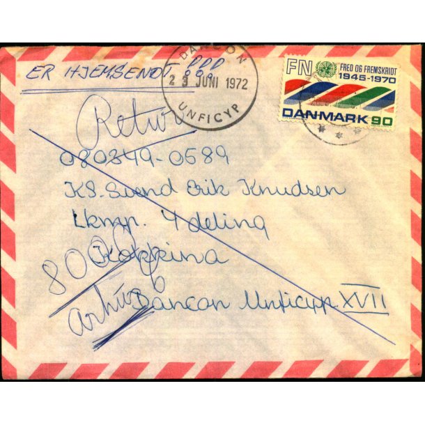 Brev til Kokkina Dancon 23 - 6- 72 - Retur Hjemsendt !