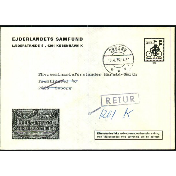 Brev - Retur  15 - 4 - 75