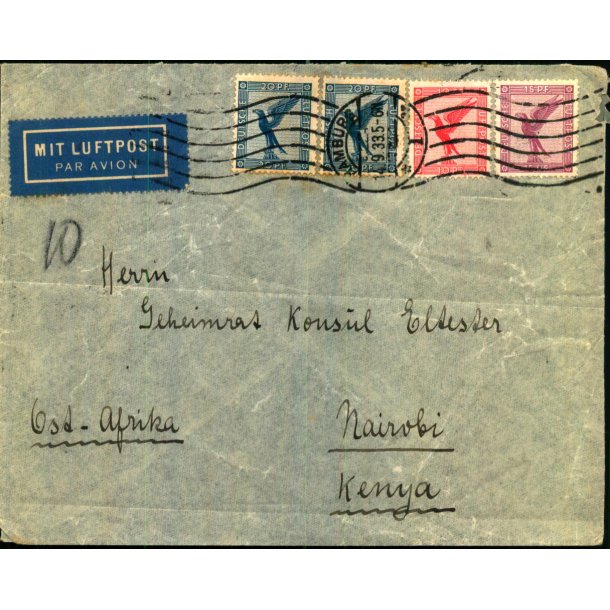 Luftpost Brev fra Tyskland til Kenya - 14 - 9 - 33