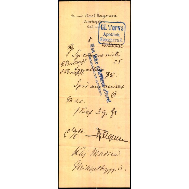 Recept - Dr. med Axel Jrgensen - Gl. Torvs Apothek - 13 - 6 - 1908