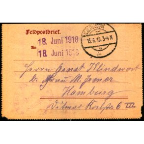 Feldpostbrev - 18 - 6 - 18 - Til Hamburg