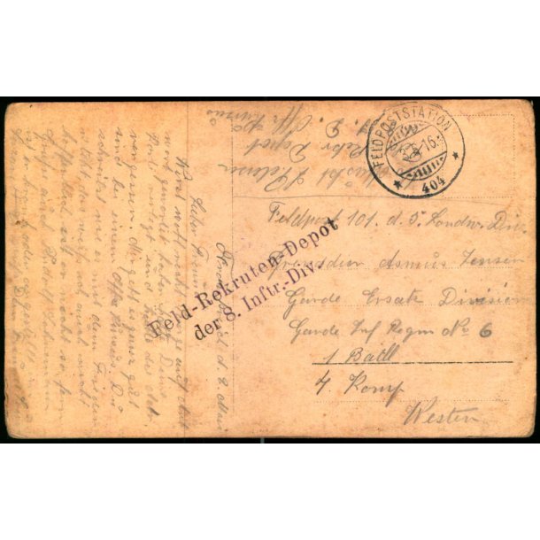 Feldpost -  Feldpoststation   3 -5 -16 - Til 4. Komp. 1. Batl. - Billedside :  Fotokort