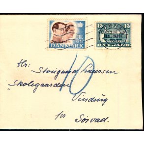 Efterporto - Julebrev 23 - Dec. 1947 til Vinding - Efterporto 10 re.