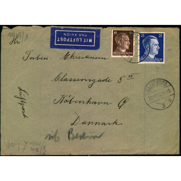 Luftpost - Censurbrev fra Tyskland  20 - 11 - 41 - Til Danmark