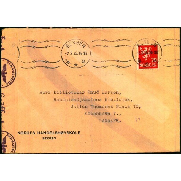 Censurbrev fra Norge  2 - 2 - 45 - Til Danmark