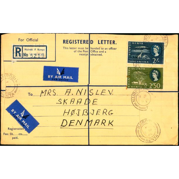 Luftpost Rekommanderet Brev fra Kenya til Danmark - 2 - 3 - 62
