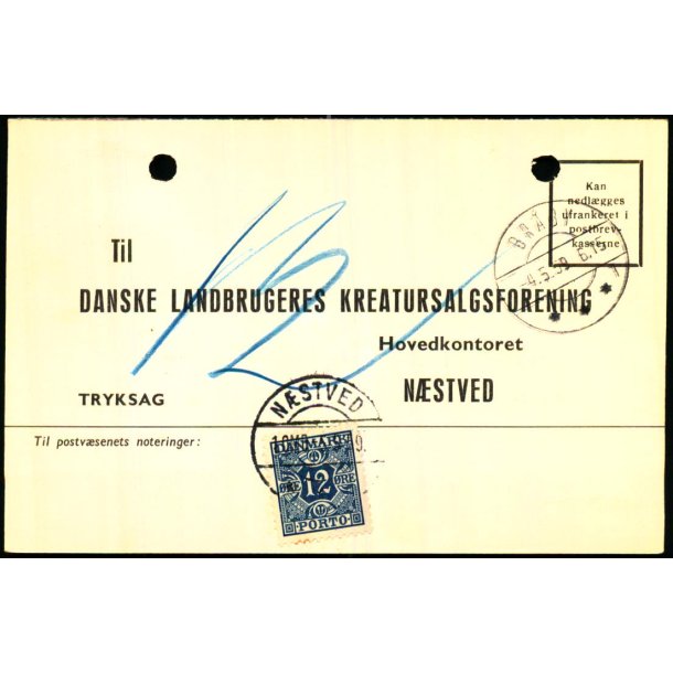 Efterporto - Postkort fra Nstved  4 - 5 - 1959 - Efterporto 12 re 