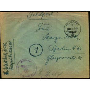 Tysk Feldpostbrev - Feldpoststempel 31 - 3 - 44 - Feldpost No. 02603 W - Til Berlin N. 65