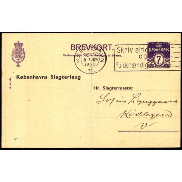 Kbenhavns Slagterlaug - Brevkort 127 - Brugt