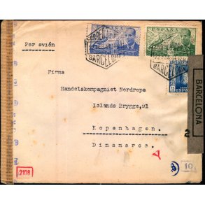 Luftpost  Censurbrev fra Spanien  22 - 2 - 44 - Til Kbenhavn
