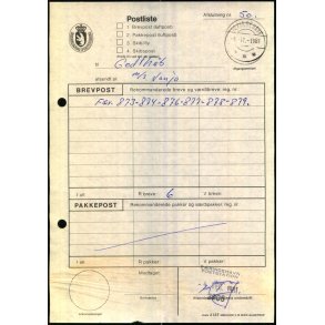 Postliste - afsendt med m/s Vanja til Godthb - Fringehavn 1981 - Grnlands Postvsen