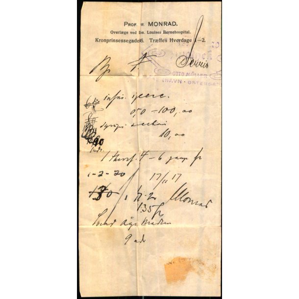 Recept - Prof. Dr. Monrad - Dron. Louises Brnehospital - 17 - 11 - 1907