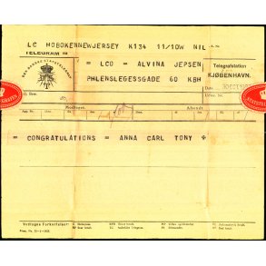 Telegram - Den Dansk Statstelegraf 1925 - Fra New Jersey til Kbenhavn